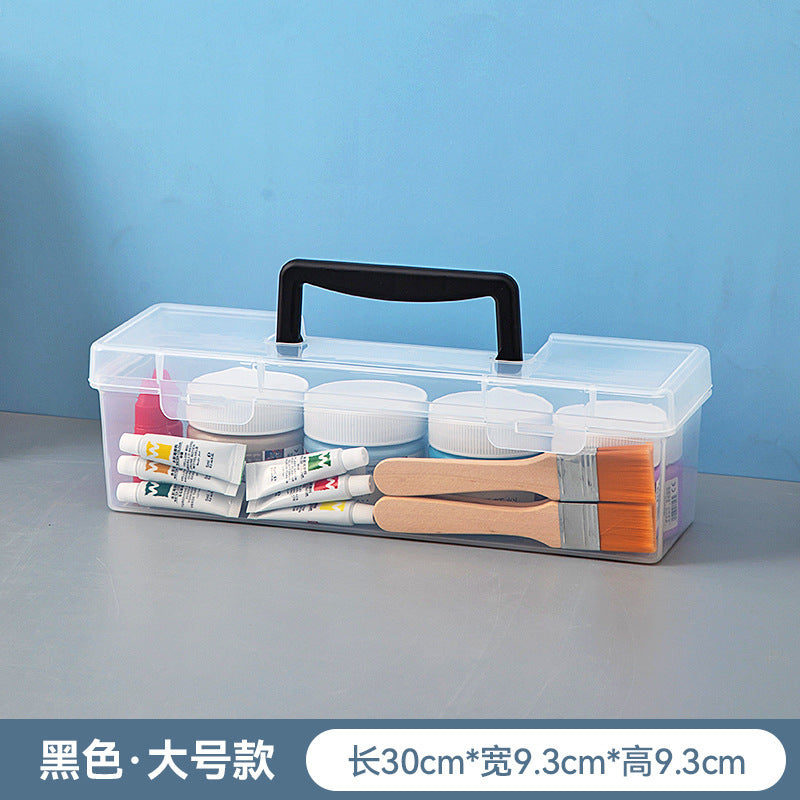 Portable Art Student Tool Box Large Capacity Desktop Transparent Painting Paint Box Brush Stationery Storage Box