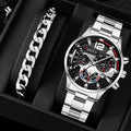 hot-selling men steel band calendar quartz watch bracelet suit quartz watch men's watch