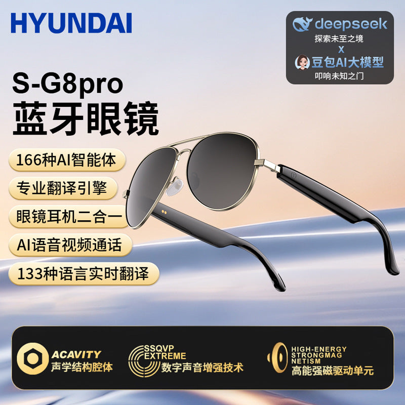 Hyundai sg8pro bluetooth smart ai translation glasses simultaneous interpretation real-time uv protection listening to music