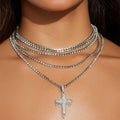 Full diamond cross pendant necklace wholesale fashion cross-border accessible luxuryclassy sense accessories women's stylish stacked clavicle chain