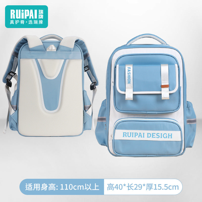 Rui brand children's backpack for grades 3-6 to reduce the burden, multi-compartment manufacturers wholesale cloud schoolbag boys' primary school spine bag