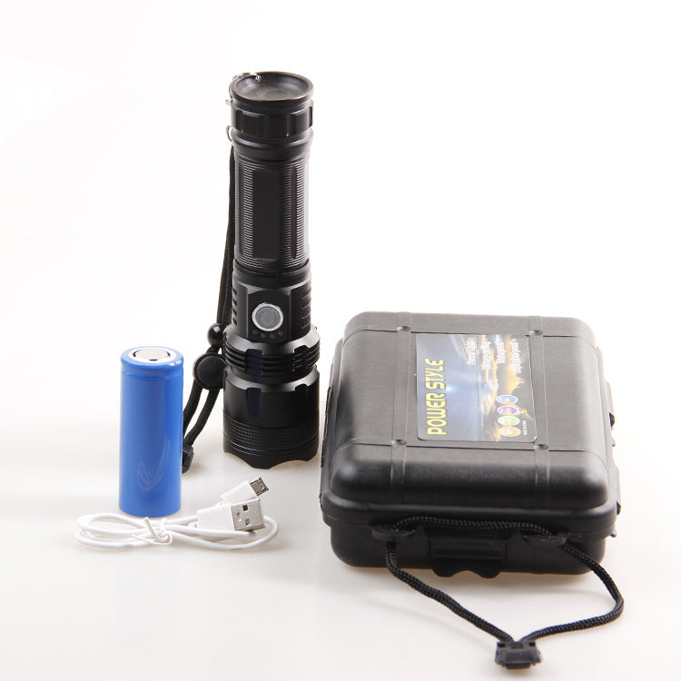 Cross-border new XHP50 outdoor camping USB charging, telescopic zoom LED strong light long-distance shooting wholesale flashlight