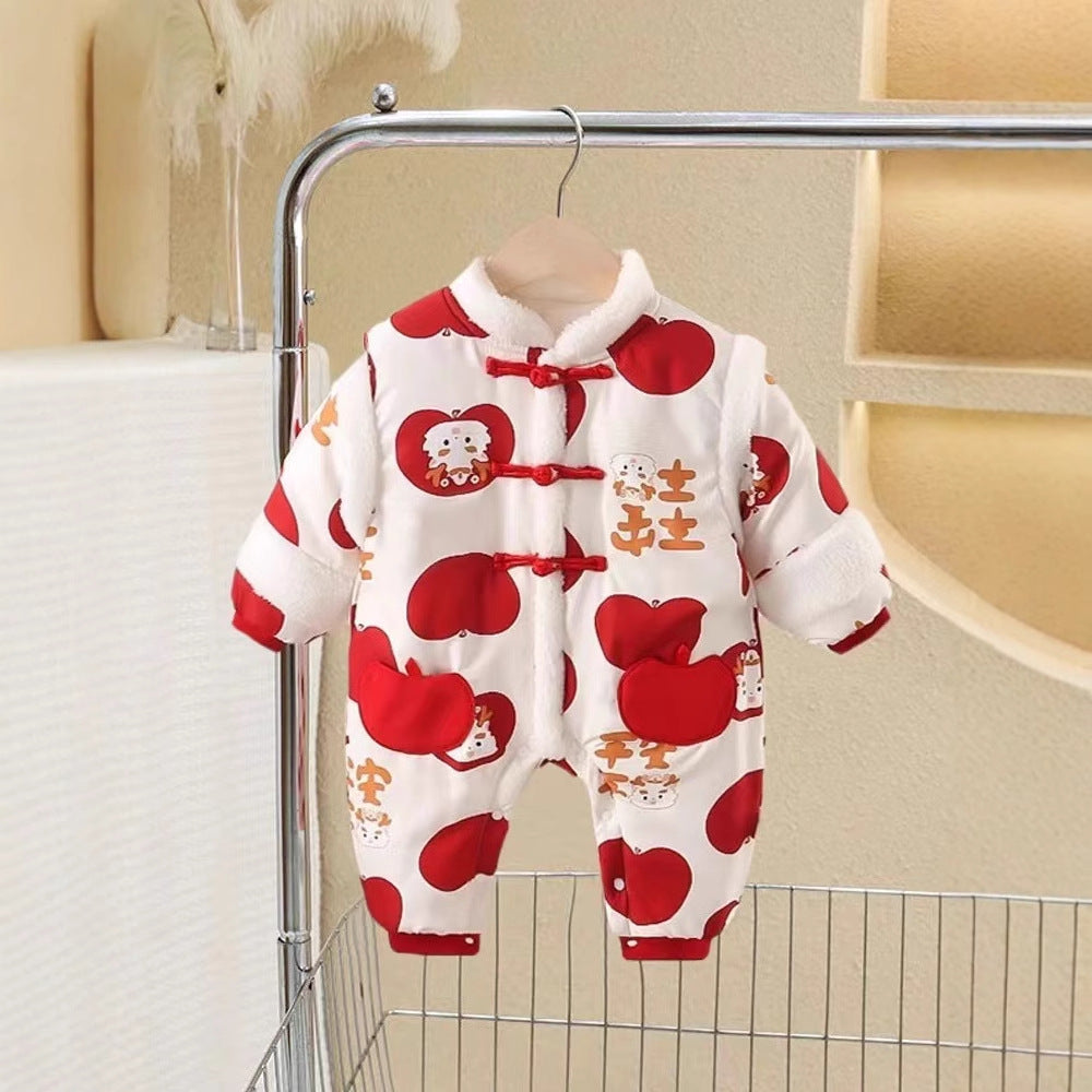 Baby romper cotton-padded newborn outfit - new year's outfit, "peace & joy" quilted thickened cotton-padded new year's clothes, new year's greeting outfit