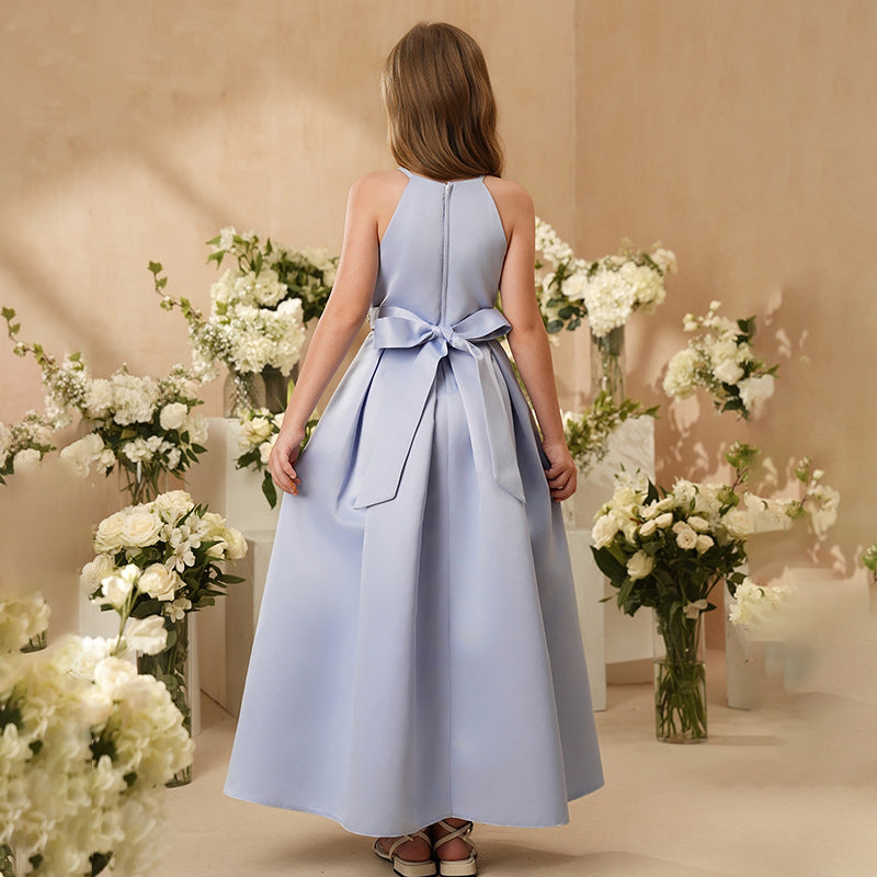 personalized girlelegance dresslonghot selling sleeveless skirtsatin waist girl clothing