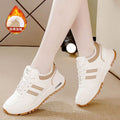 Women's athletic sneakers - cotton-lined, leather upper, fleece-lined for extra warmth - new autumn 2025 collection - chunky sole, non-slip, lightweight casual shoes - women's cotton shoes