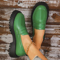 spring/autumn new collection: women's mid-heel square heel flats - export quality, british style chunky sole, round toe, preppy slip-on leather shoes