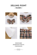 Girls' export set: white knitted long-sleeve top and pleated plaid skirt - autumn two-piece outfit for toddlers and young children