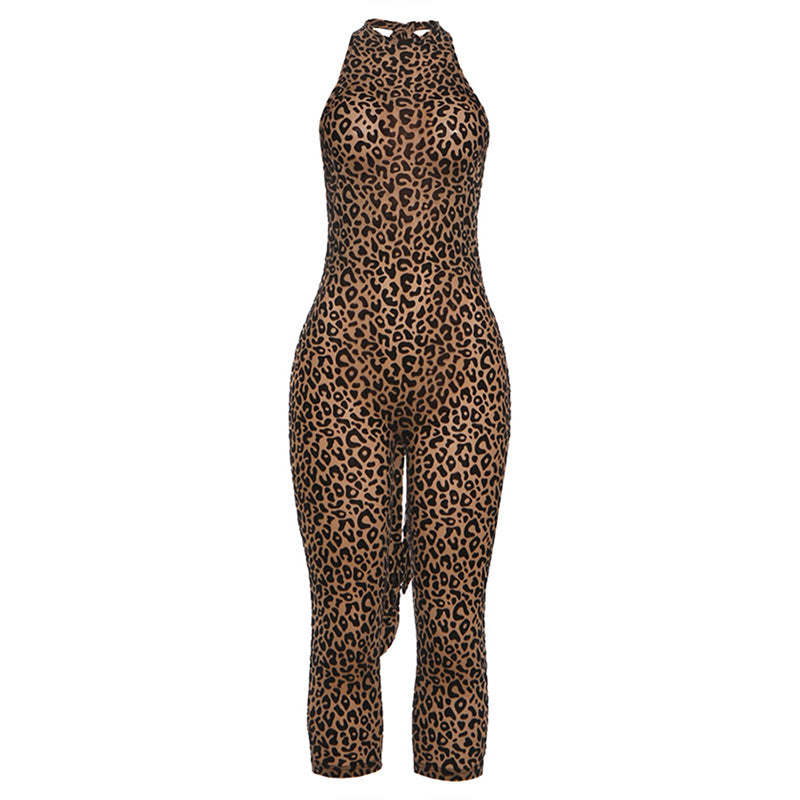 European and american style  autumn  new arrival: unique streetwear trendy printed sleeveless bodycon backless jumpsuit for women
