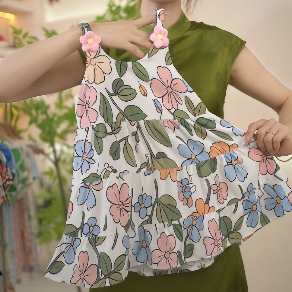 Kids' floral cartoon casual summer dress - soft & breathable, lightweight cotton-blend sundress for a fresh, stylish look
