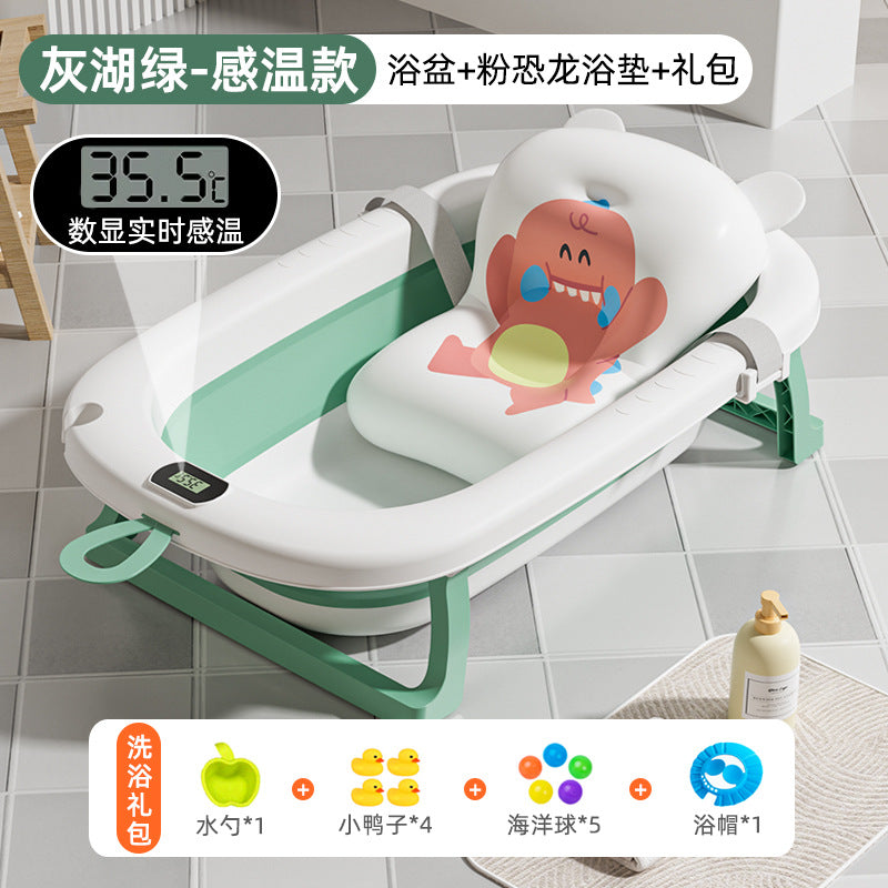 Large collapsible baby bathtub - portable baby bathtub for home use - infant and toddler bath seat - plastic newborn and children's bath supplies