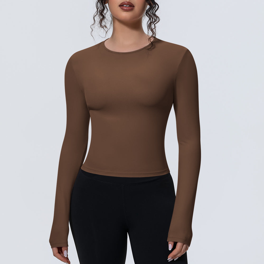 new arrival sports nude waist silmlong sleeves breathable yoga clothes t-shirt running training fitness tops for women