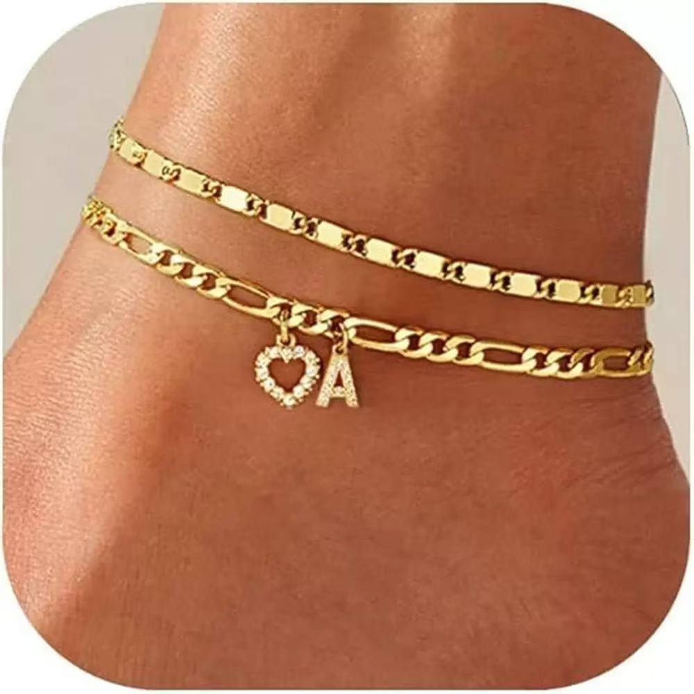 Bestselling women's letter anklet for cross-border e-commerce: 26 alphabet double-layer stackable exquisite and versatile jewelry