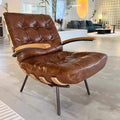 Vintage-style ribbed back casual chair, retro oil wax leather sofa chair, creative art lazy chair, designer negotiation chair