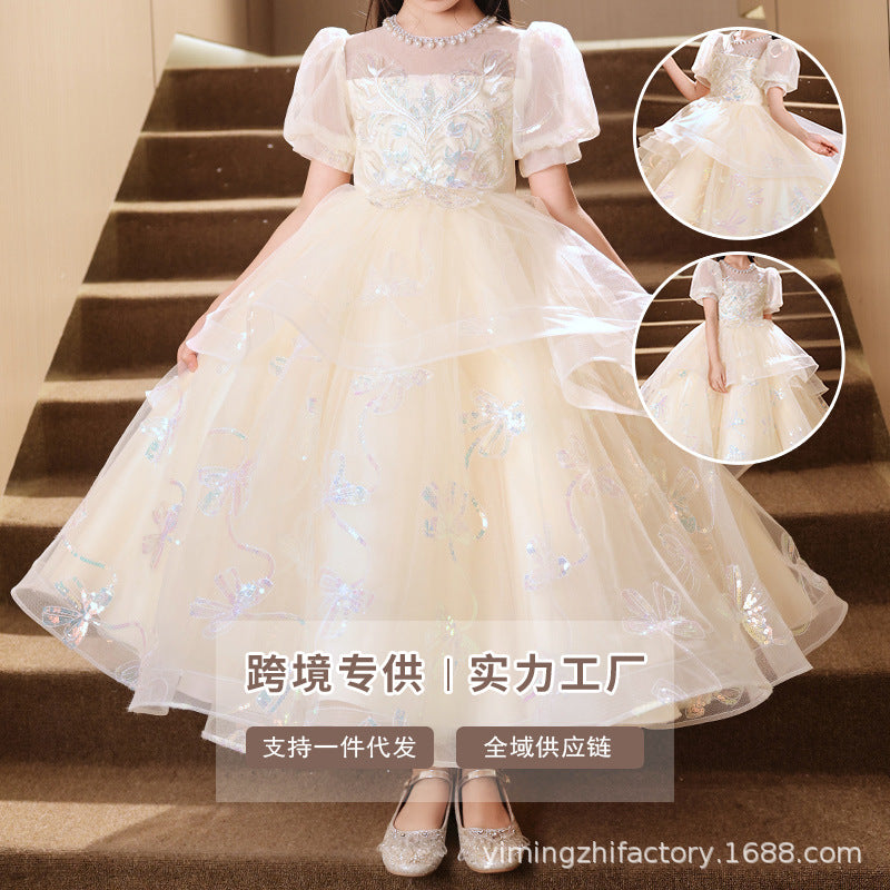 Amazon hot selling girls' dresses: new luxury floral girl dresses, high-end children's hostess princess dresses, tutu skirts - summer collection