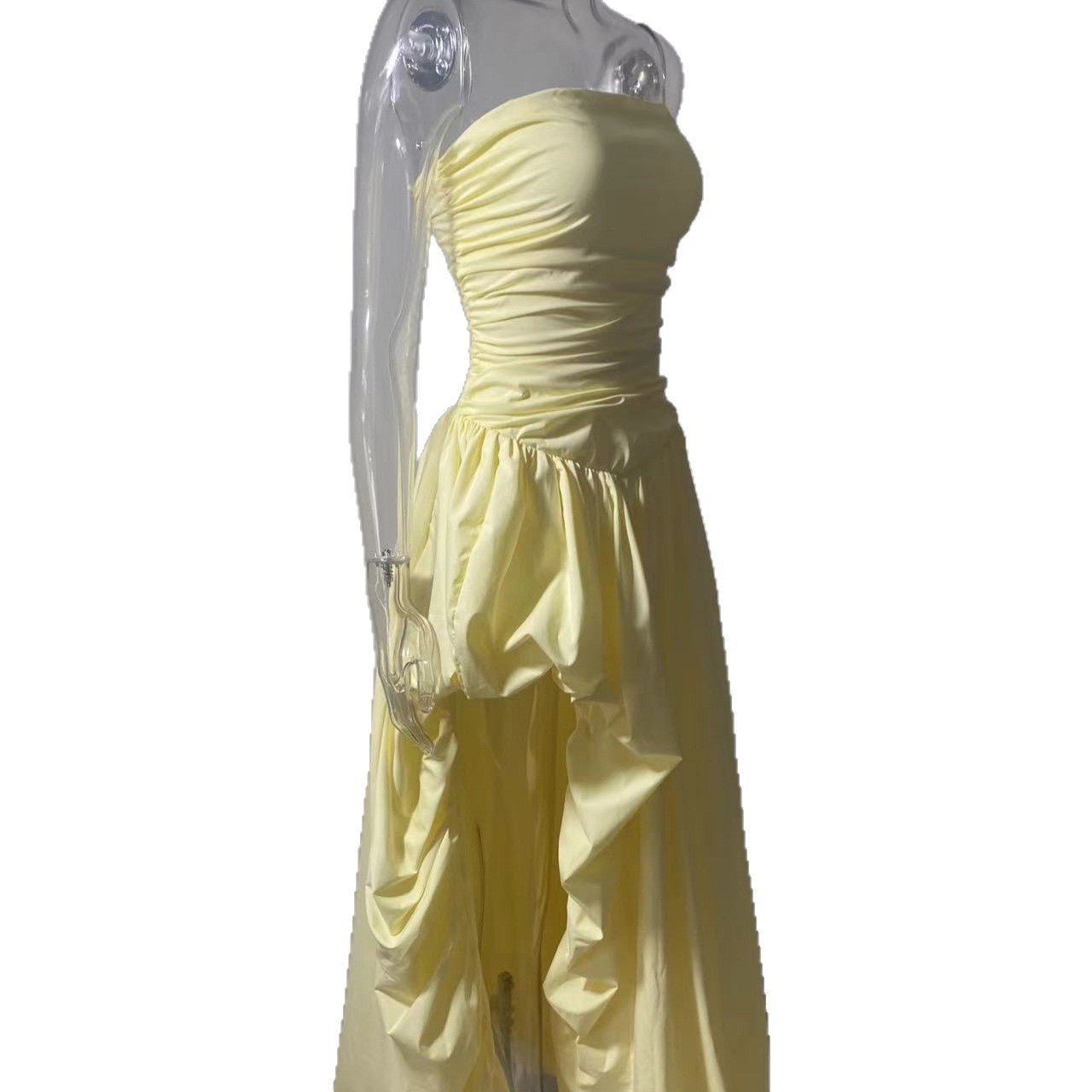 SDM176 temperament yellow tube top irregular lace pendulum dress princess style long dress wholesale Dress new