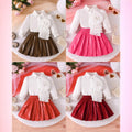 cross-border exclusive: new autumn collection - girls' long-sleeved blouse with floral design + pu leather skirt - hot-selling bestseller