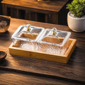 【with lid】2-compartment fruit platter, gold trim + wooden tray, thickened plastic