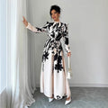 Amazon cross-border front button short-sleeved waist tie backdress women's long sleeves a-shaped long skirt