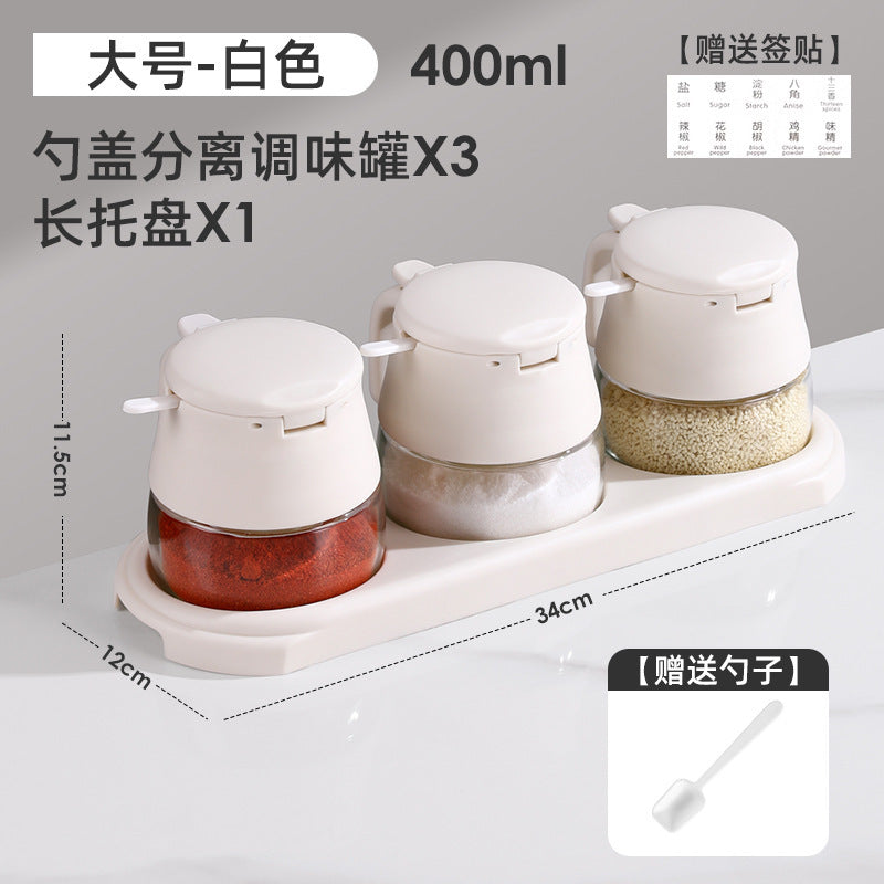 High-value seasoning box, kitchen household glass seasoning bottle, seasoning jar, salt jar sub-bottling, integrated box with spoon