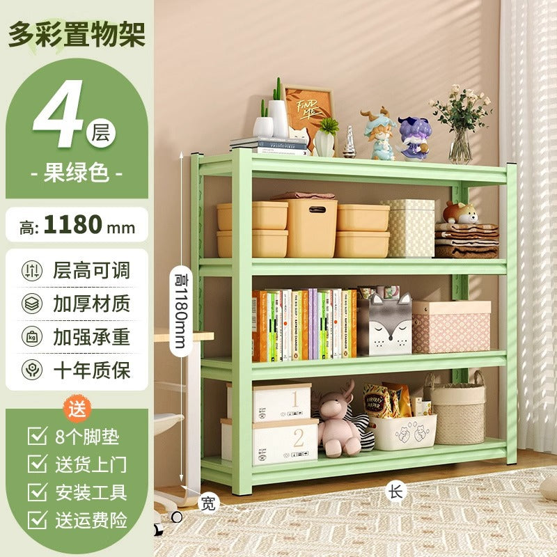 Household steel storage rack, floor-standing multi-tier organizer, living room bookshelf, utility room storage rack, supermarket storage shelf