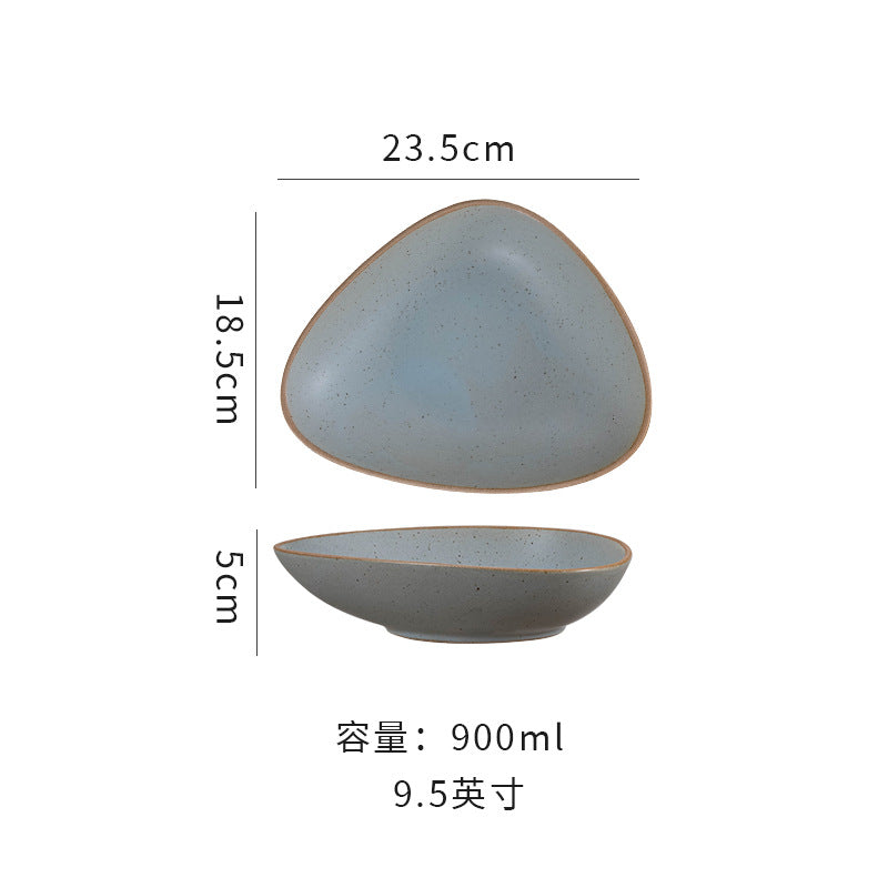 Vintage rustic stoneware ceramic triangular dessert fruit salad weight loss ceramic bowl restaurant home breakfast bowl tableware