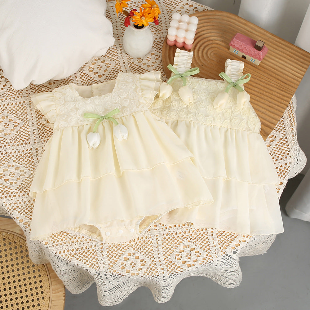 Newborn baby girl summer sleeveless romper dress - princess style, 100-day celebration, super cute suspender summer dress
