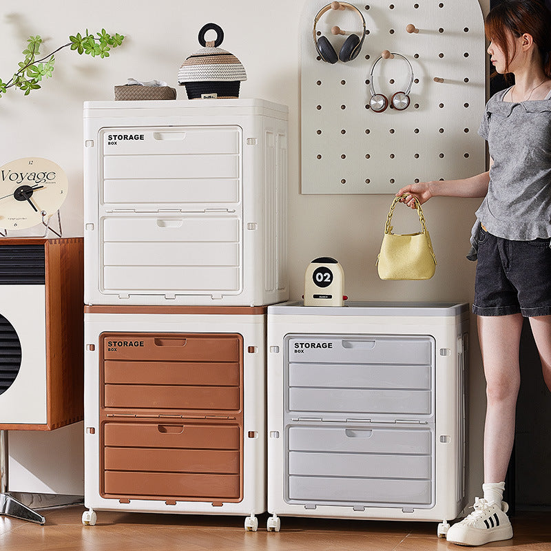 Wheeled storage box Organizing box Large capacity clothing storage Large household flip folding seasonal clothes storage box