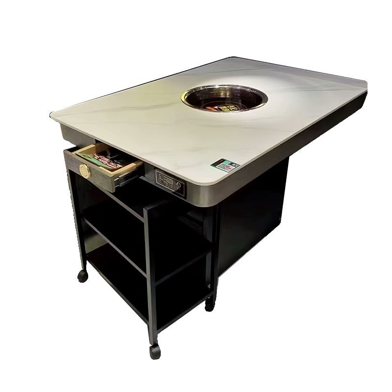Customized hot pot barbecue table, smokeless purifier, induction cooker, integrated roasting and rinsing, skewers of fragrant barbecue shop, hot pot tables and chairs