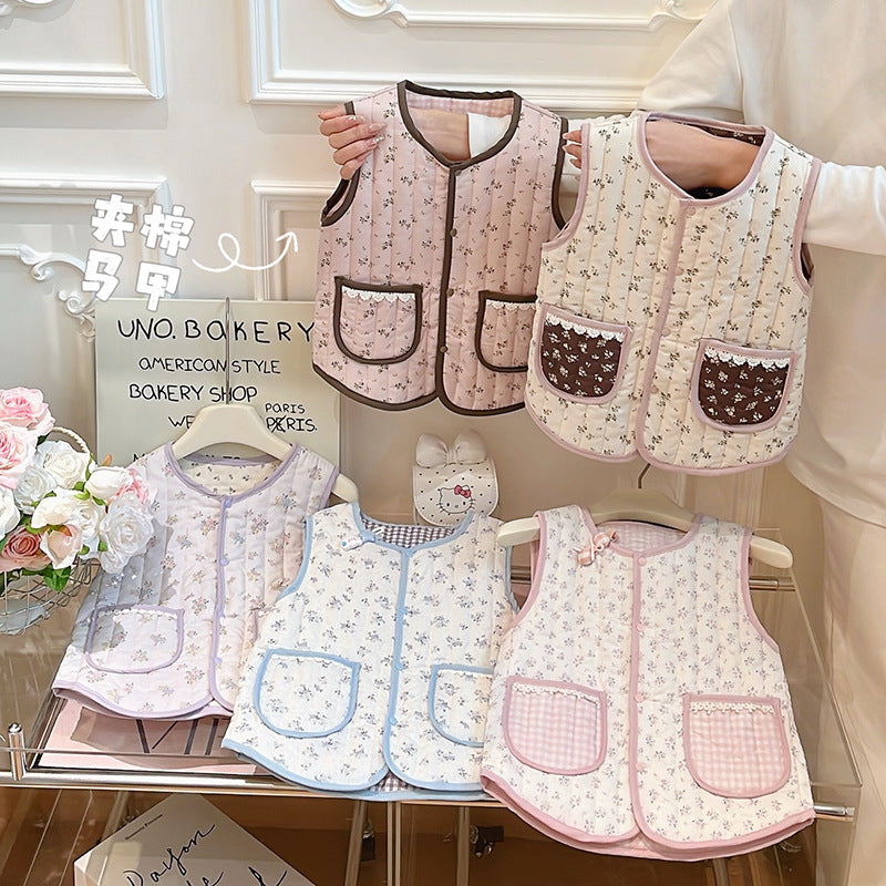Autumn/winter girls' trendy quilted padded vest - korean style warm outerwear for baby girls - kids' fashion clothing