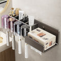 Toothbrush rack without punching gun gray bathroom tooth cup mouthwash cup storage wall-mounted paper towel holder all-in-one