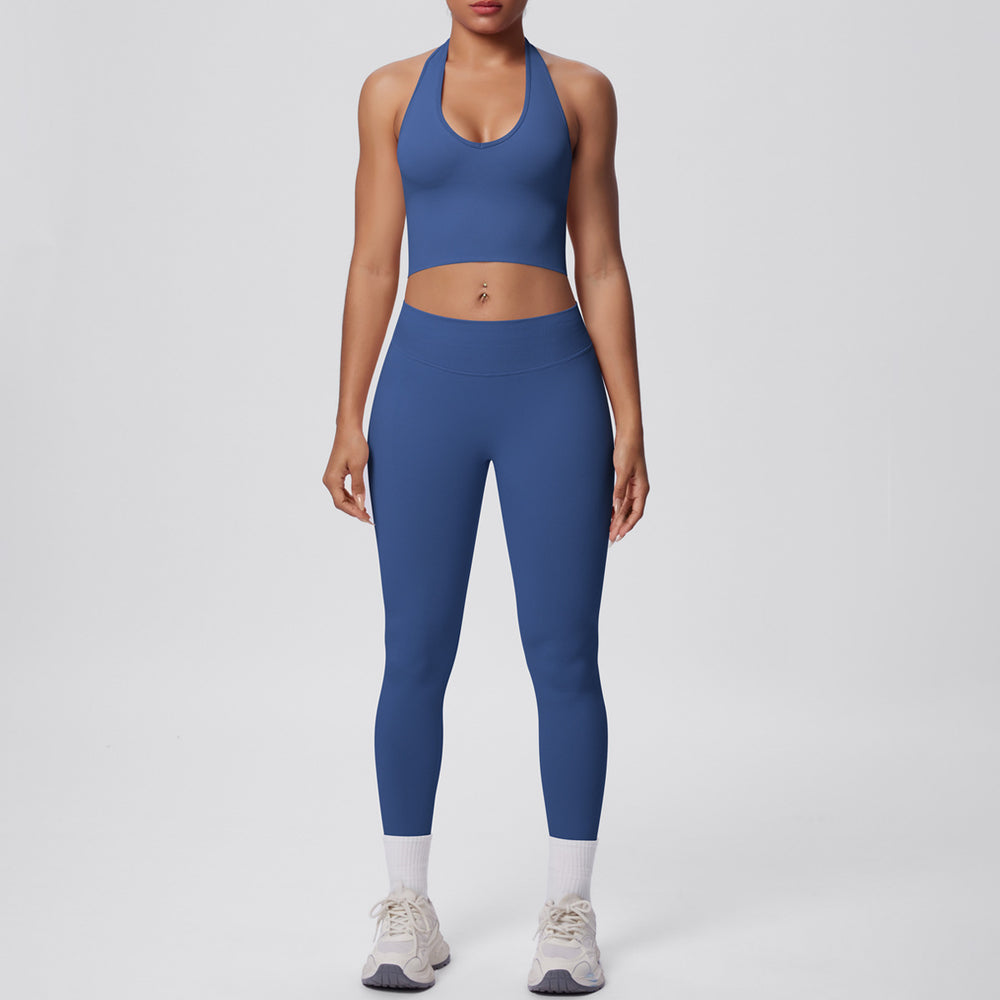 fashion seamless halter neck back yoga suit running sports fitness yoga suit two-piece set for women