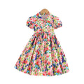 girl floral dresssummer monet oil painting style puff sleeve casual western style kids lapel long skirt