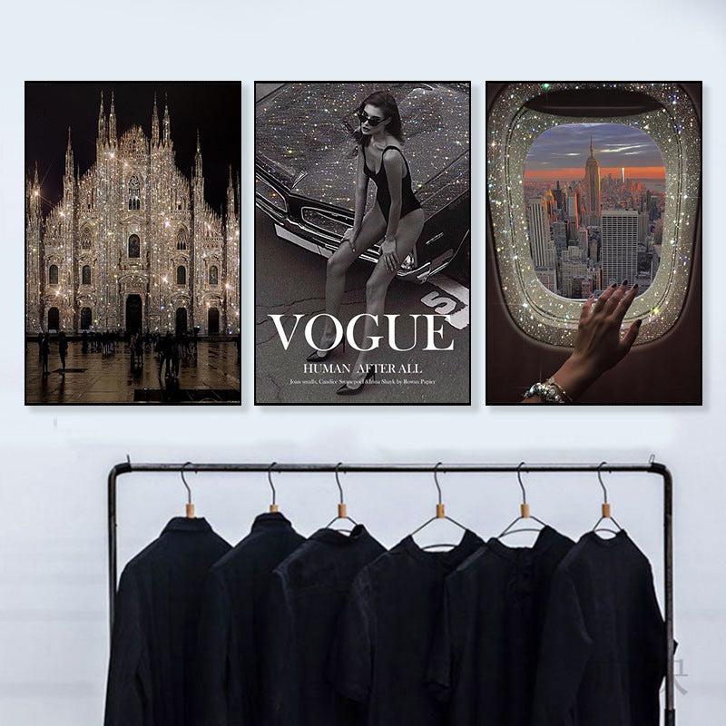 ins wind hanging painting clothing store background wall fashion decorative painting living room advanced sense flash diamond painting bathroom coffee shop