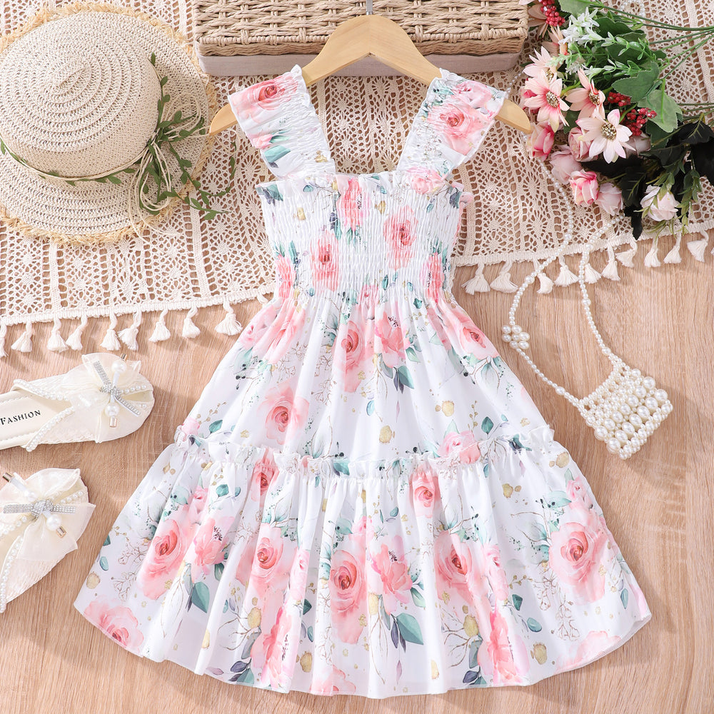 foreign trade new spot cable elastic butterfly printing suspender a-line dress