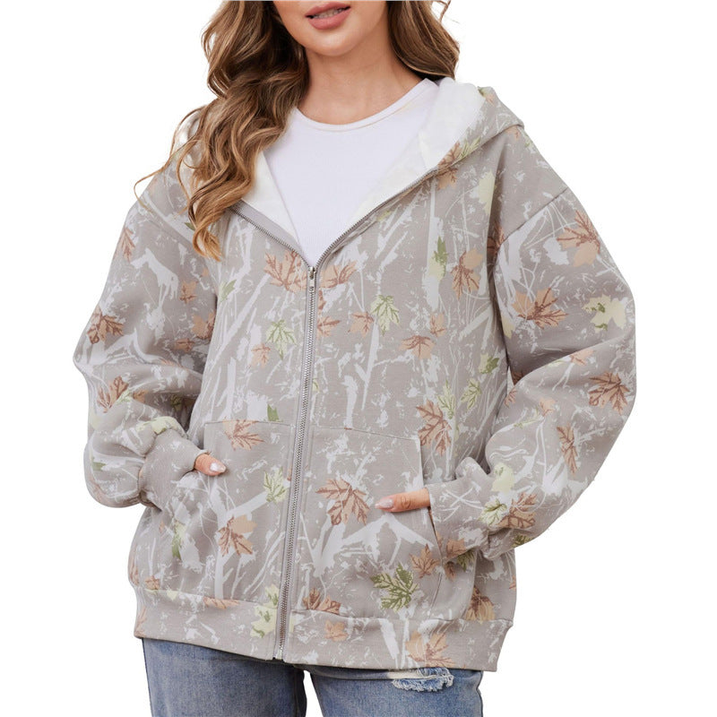 cross-border leaf print hoodie - unisex zip-up 3d printed jacket, casual & versatile, hot seller for international markets