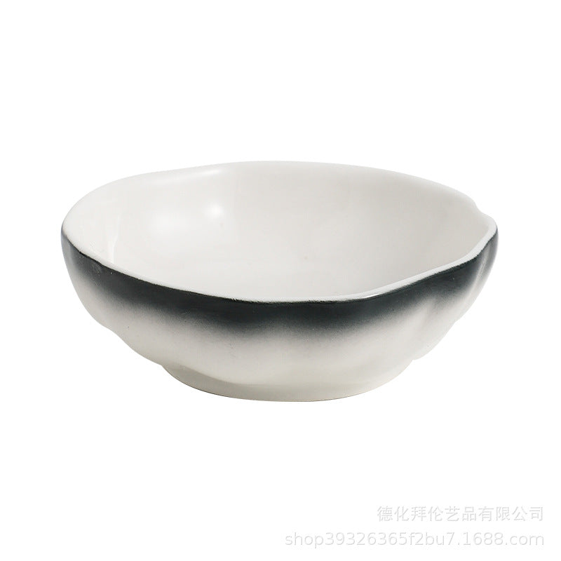 Japanese-style creative green-edged minimalist ceramic rice bowl, noodle bowl, soup bowl, plate, and dish set with matching fish plate