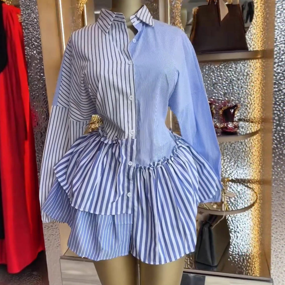 European and american cross-border women's fashion:  summer new arrival - chic and elegant lapel button-down irregular long sleeve shirt dress
