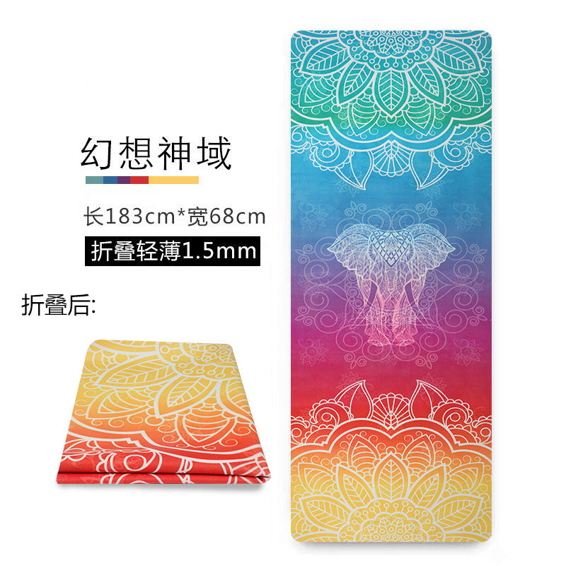Yoga mat - suede pvc, extra wide, sweat-absorbent, dry & wet grip, thin, ultra-thin, foldable, portable, stretching
