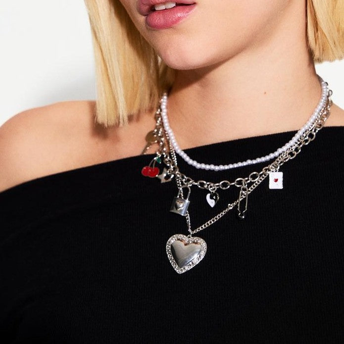 Multi-layered love necklace wholesale european and american cross-border retro pendant fashion key cherry stacked clavicle chain women's necklace