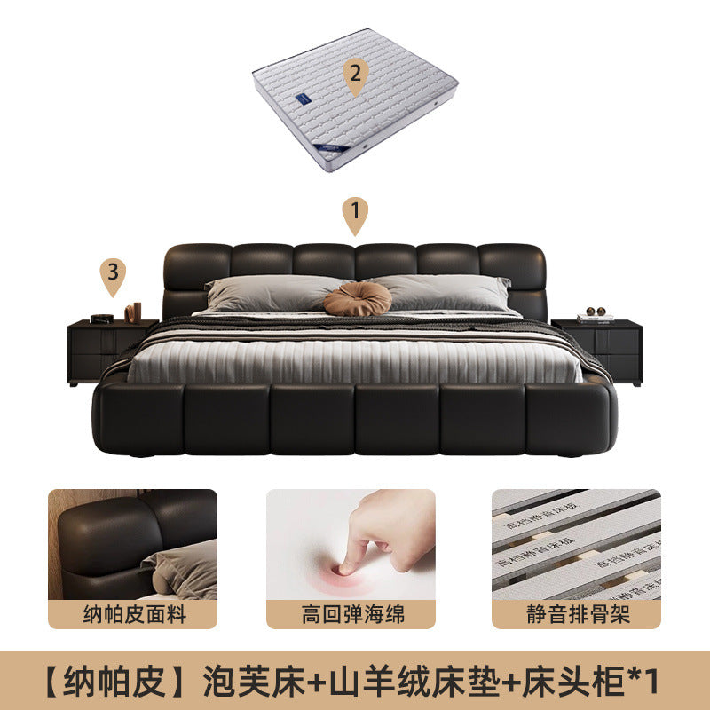 Accessible luxury genuine leather bed storage double bed casual italian puff bed master bedroom scandinavian leather bed head layer cowhide bed