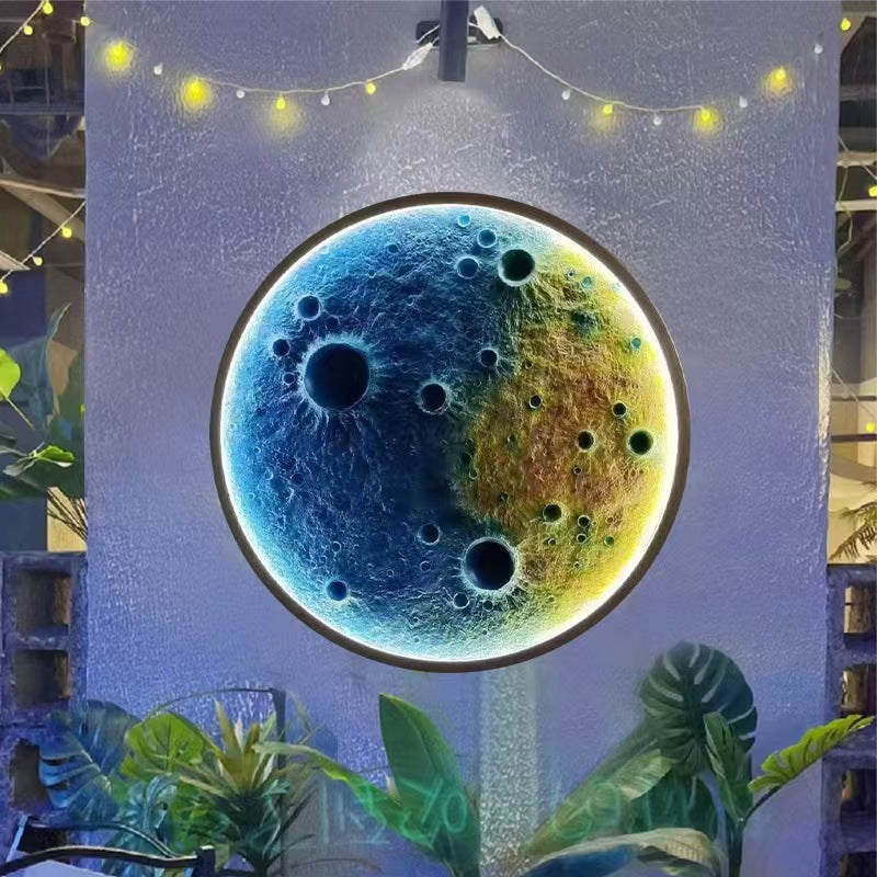 Three-dimensional relief moon lamp wall lamp living room background wall wall hanging moon lamp B & B outdoor decoration mural ambient lamp