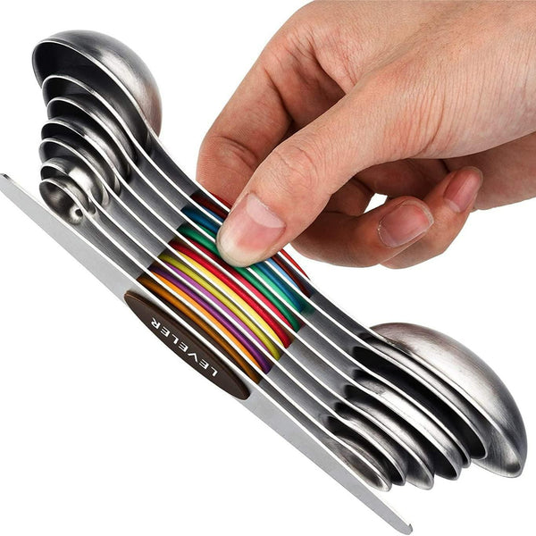 Cross-border magnetic suction can overlap 430 stainless steel double-head measuring spoon integrated set with graduated multi-function measuring spoon FCM
