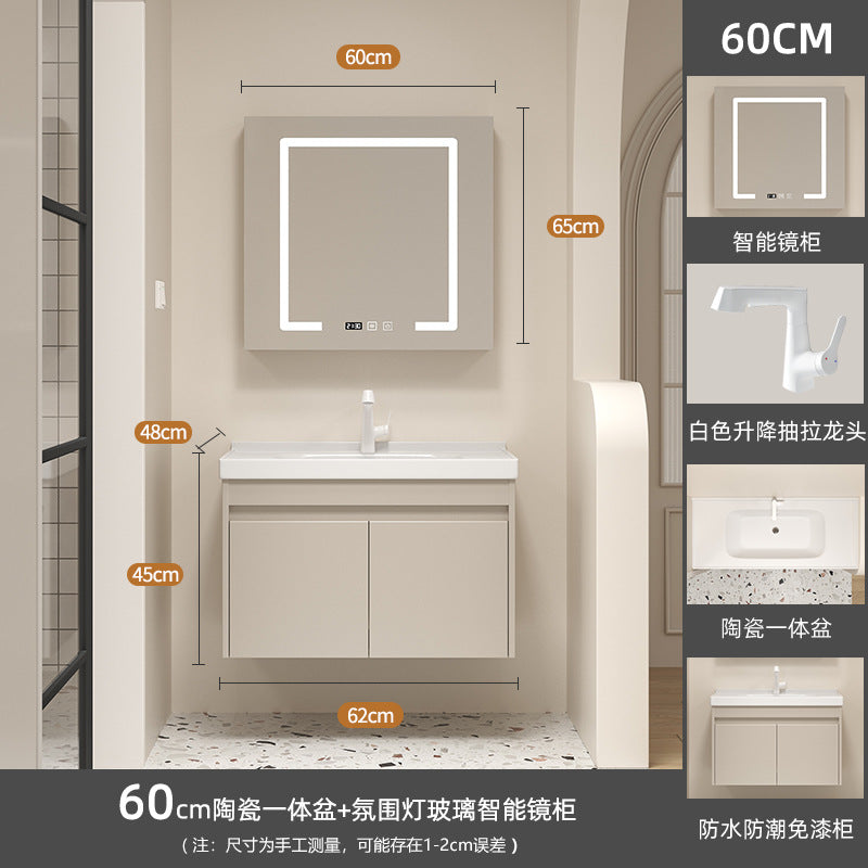 Ceramic all-in-one basin bathroom combination solid wood bathroom wash basin wash basin wash basin cream style