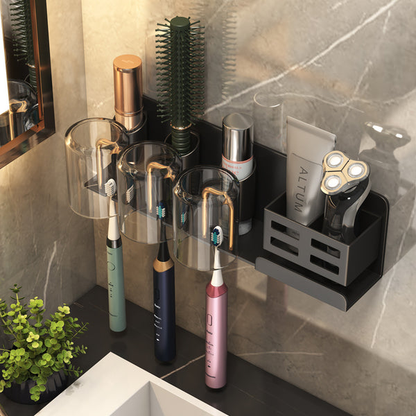 Toothbrush holder No punching Space aluminum Electric brushing mouthwash cup Bathroom shelf Wall hanging Toilet toothpaste storage