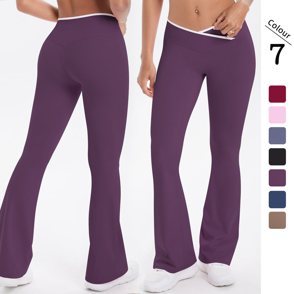 new arrivalfashioncontrast color cross tight high elastic high waist loose pants sports running fitness yoga flare pants