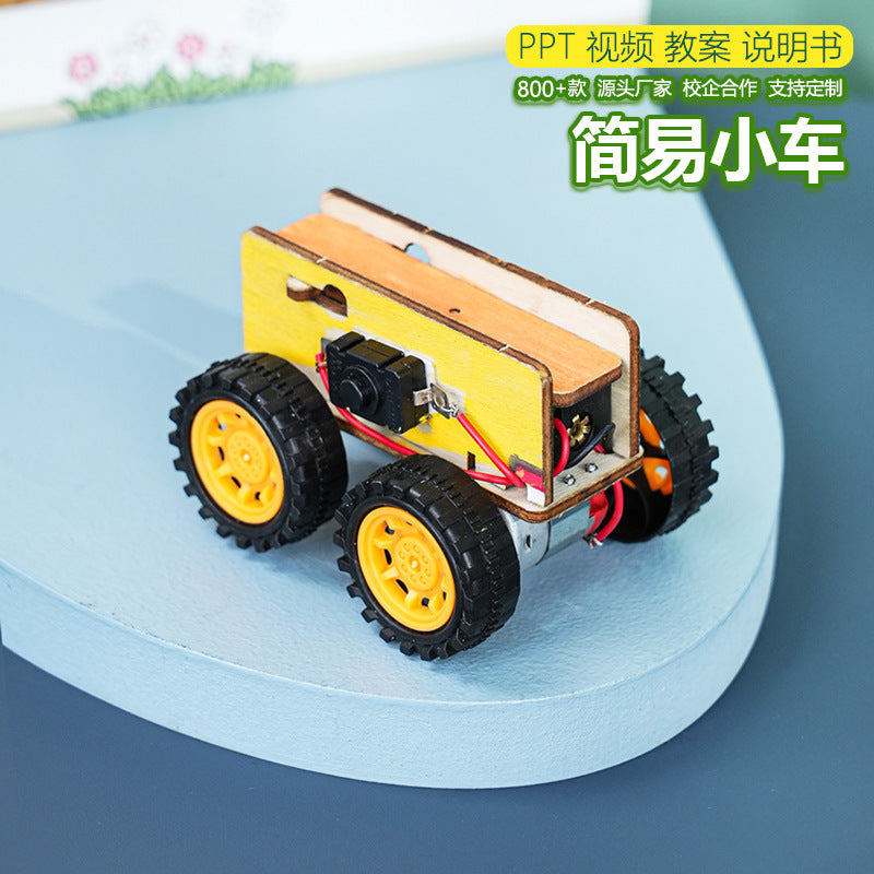 Mini car, handmade DIY wooden build to create student invention scientific experiment puzzle brain experiment