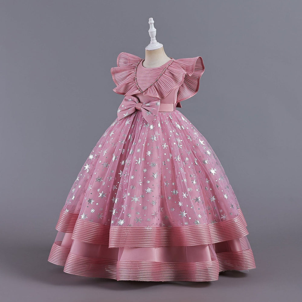 New in stock children's skirt small flying sleeves kids dress princess dress girls piano performance dress kids dress