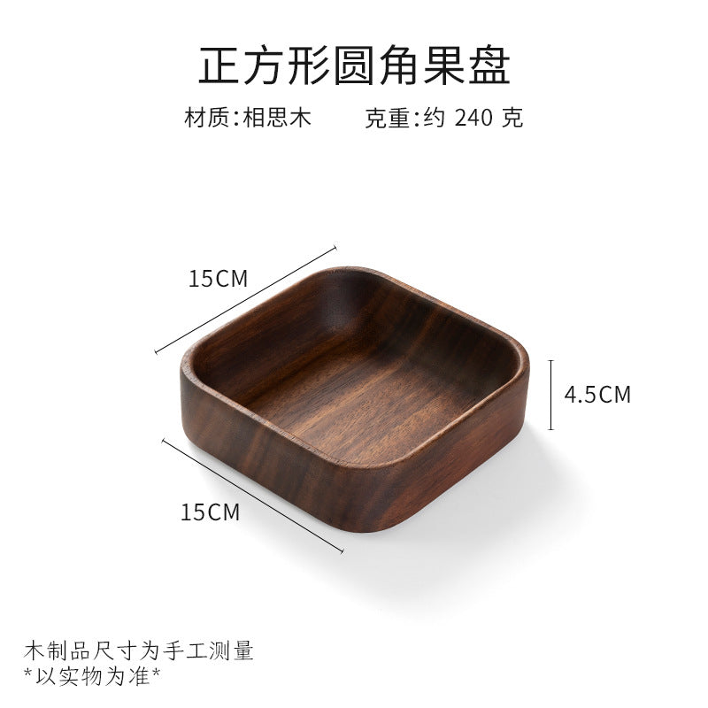 Walnut wood fruit platter solid wood round salad bowl dish dinner plate household kids fruit plate wholesale wooden tray