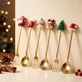 christmas cartoon cutlery gift box stainless steel silicone head spoon fork coffee spoon fruit fork cross-border set wholesale