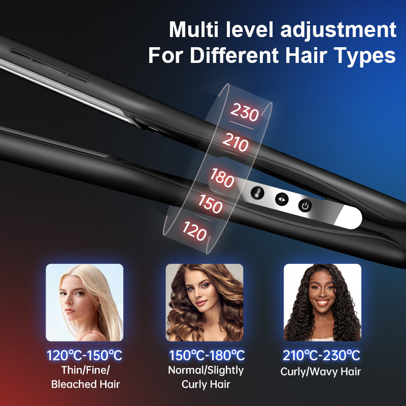 Cross-border new splint LCD temperature control wide hair straightener Negative ion straight plate clip Dormitory curling and straightening dual-purpose curling iron